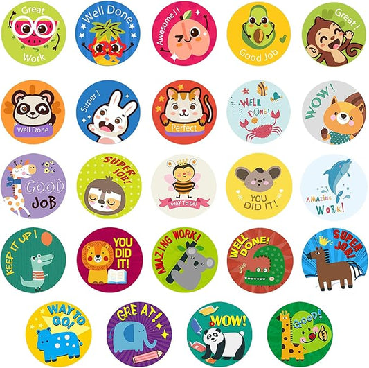 3 Rolls Motivational Stickers for Kids 1500 Pcs Round Animal Incentive Stickers for School Classroom Potty Training Rewards (Cute Animals)