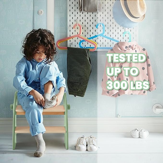 Wooden Step Stool, 300 lb. Load Capacity, with Safety Non-Slip Pads and Handles, Bamboo Step Stool for Bathroom and Kitchen, Gift for Christmas (Green)