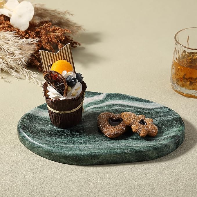 Koville Green Marble Cloud Shape Vanity Tray, Serving Stone Key Tray for Home Decor, 10" x 7" Luxurious Natural Marble Storage Trays for Bathroom, Stone Plate Holder for Perfume, Candle and Jewelry