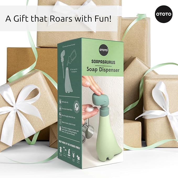 OTOTO New Soapasaurous Dino Hand Soap Dispenser - Cute Bathroom Accessories, Liquid Dish Soap Dispenser, Dinosaur, Cute Kitchen Accessories, Gifts for Kids
