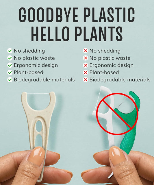 Biodegradable Floss Picks (200pcs) - Natural Dental Floss - Nontoxic Plant Based Floss Sticks for Adults & Kids - Vegan Tooth Pick Flossers - Single Thread Mint