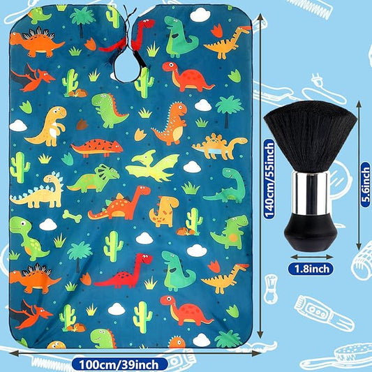 FEBSNOW Kids Hair Cutting Cape,Professional Kids Barber Cape and Neck Duster Brush Cartoon Hairdresser Apron with Adjustable Closure for Children Salon Barber Supplies for Kids & Adults 55x39 Inches