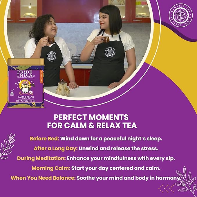 Pride of India | PACK of 6 - Sip and Relax : Bedtime Tea | 15 Pyramid Full Leaf Individually Wrapped Tea Bags| 100% Natural Blend of White Tea & Herbs from Single Origin | Calming and Soothing