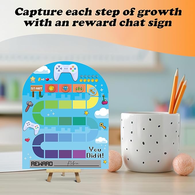 Gaming Theme Wooden Reward Chart, Behavior Reward Charts, Incentive Responsibility Chart for Boys Kids Toddlers Chore Homework Good Habits Assignments Attendance, 02