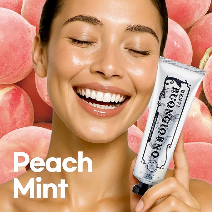 Peach Mint WHITENING Toothpaste (3 Pack) – Natural Fluoride Korean Toothpaste for Teeth Whitening, Plaque Removal, Strengthens Enamel, Paraben & SLS Free (3.52fl oz / 100g)