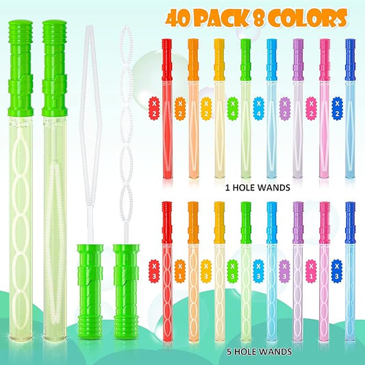 Inscraft 40 Pack 14’’ Big Bubble Wands, 8 Colors Mix Bulk for Summer Toy, Outdoor/Indoor Activity Use, Easter, Birthday, Graduation, Shower, Bubbles Party Favors Supplies for Kids