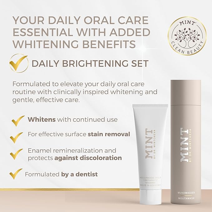Mint Bright Smile Essential Set – Whitening Polishing Paste & Mouthwash – MPT1 Ultra Polish Technology with Perlite – Hydrogen Peroxide for Radiant Teeth – Vegan, Alcohol-Free, Microplastic-Free