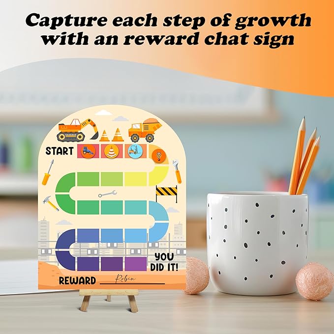 Construction Theme Wooden Reward Chart, Excavator Incentive Charts, Behavior Reward Charts, Responsibility Chart for Girls Kids Toddlers Homework Good Habits Assignments Attendance, 04