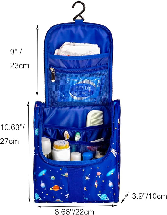 Cute Cartoon Hanging Kids Toiletry Bag Children Travel Cosmetic Makeup Organizer Wash Bag Shower bag Over Night Bag Camping Shaving Kit Bag for Boys & Girls (Astronaut)