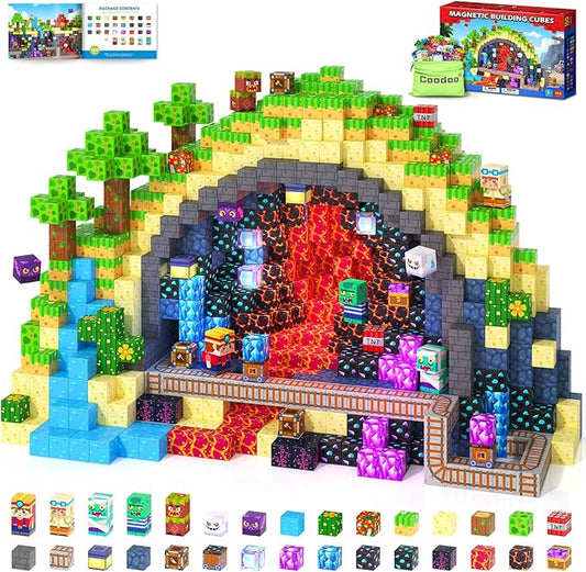 Coodoo 150PCS Magnetic Blocks, Build Mine Magnet World Set, Toddler Outdoor Toys STEM Construction Building Blocks Toy, Magnetic Tiles Sensory Kids Toys for 3+ Year Old Kids Boys Girls Ages 3 4 5 6