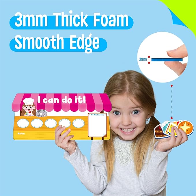 “I CAN DO IT” Token Board, Magnetic Reward Chart with 31 Snack Magnets, Market-Themed Reward System Board, Incentive Chart for Good Behavior and Responsibility, Great for Toddlers, Kids, Students