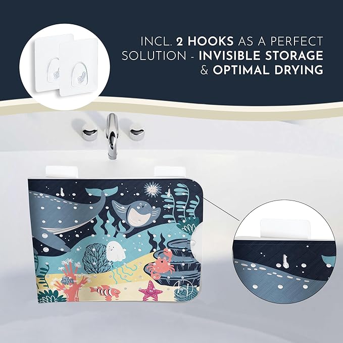 Bath Tub Mat Non Slip Anti Mold for Kids BPA Free INCL Hooks - homerella® Ocean Sea Animals 40x16, Baby Bath Mat Non Slip 200 Suction Cups, Non Toxic Machine Washable Toddler Bath Mat, EU Certified