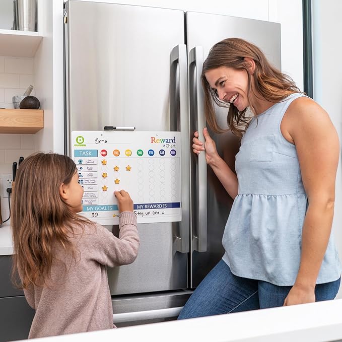 QUOKKA Magnetic Behavior Chore Chart for Kids at Home - Gift Reward Visual Schedule Chart - Dry and Erase Routine and Responsibility - Use 48 Magnets & 49 Stars - from Toddlers to Teens