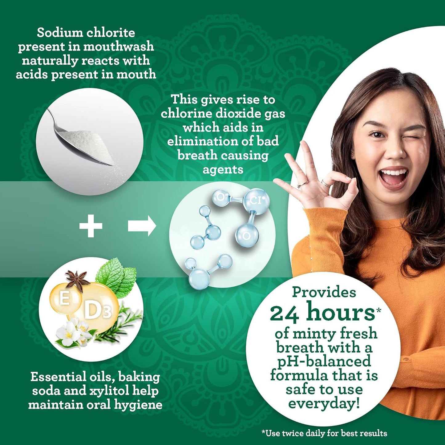 GuruNanda Dual Barrel Breath Harmonizer Mouthwash - Freshens Breath - Alcohol & Fluoride Free with Sodium Chlorite & Essential Oils - Wild Mint Flavor, 20 Fl Oz