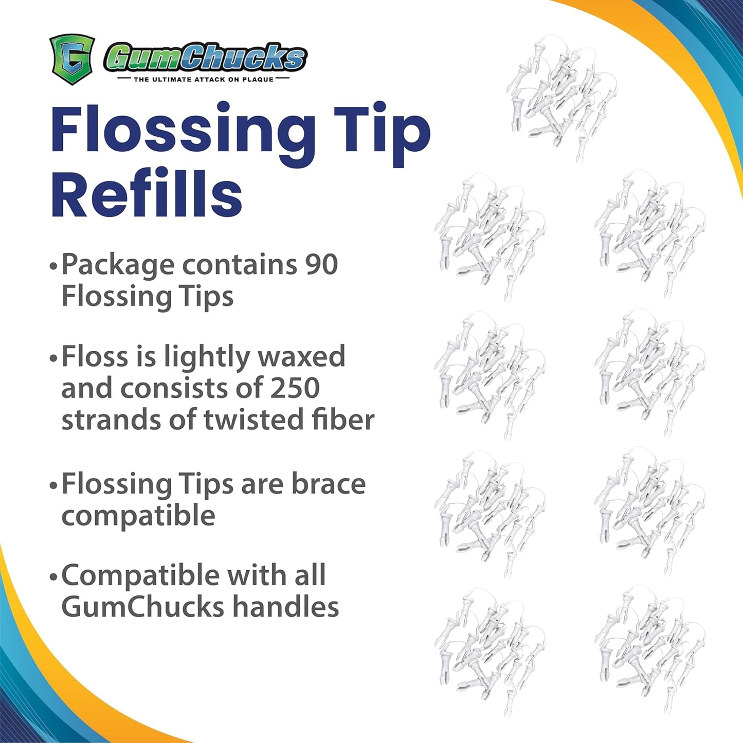 GumChucks Orthodontic Flossers Dental Floss - Floss for Braces - Brace Floss Picks - Gum Flossing Picks - Ortho Dental Flossers (Flossing Tips Bundle - 90 Tips)