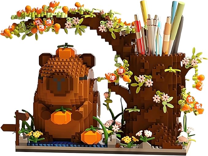 Capybara Building Blocks Set -1880PCS Cute Animals & Flowers Building Bricks Kit Kawaii Capybara Gifts Toy for Kids Age 12+, Capybara Stuff Pen Holder&Desk Organizer, Arts &Crafts for Boys Girls Adult