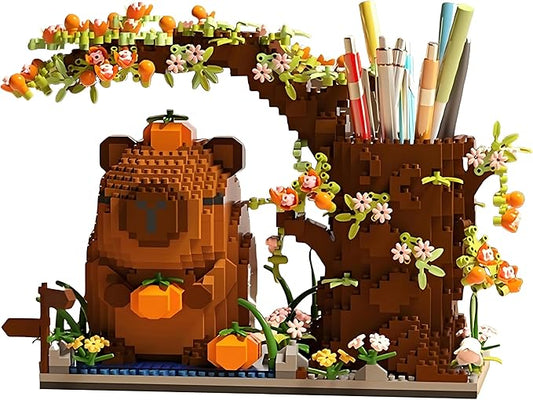 Capybara Building Blocks Set -1880PCS Cute Animals & Flowers Building Bricks Kit Kawaii Capybara Gifts Toy for Kids Age 12+, Capybara Stuff Pen Holder&Desk Organizer, Arts &Crafts for Boys Girls Adult