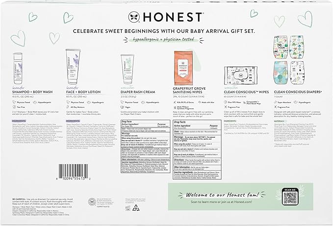 The Honest Company Baby Arrival Gift Set Newborn Essentials Welcome Box Diapers Wipes Personal Care Diaper Rash Cream