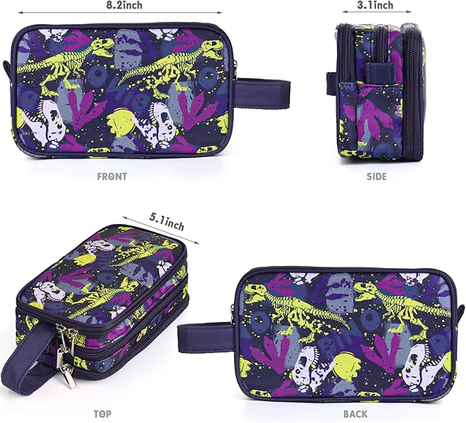 Dinosaur Kids Toiletry Bag for Boys, Travel Toiletry Bag for Little Young Boys Waterproof Hanging Wash Bag Toddler Traveling Toiletries, Black