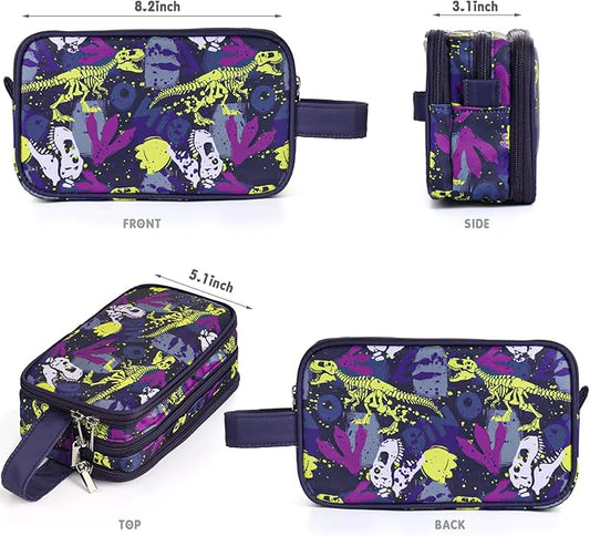 Dinosaur Kids Toiletry Bag for Boys, Travel Toiletry Bag for Little Young Boys Waterproof Hanging Wash Bag Toddler Traveling Toiletries, Black