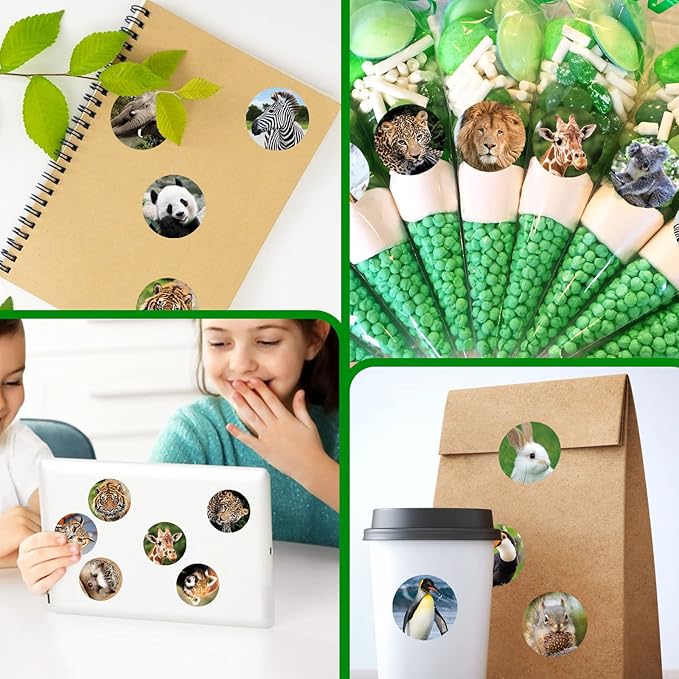 480 Counts Cute Jungle Zoo Wild Animal Stickers 1.5 Round Adhesive Labels Stickers for Baby Shower Wild One Birthday Party Favors Goodie Gift Bag Invitation Envelope Sealing Birthday Card Wrap Decor
