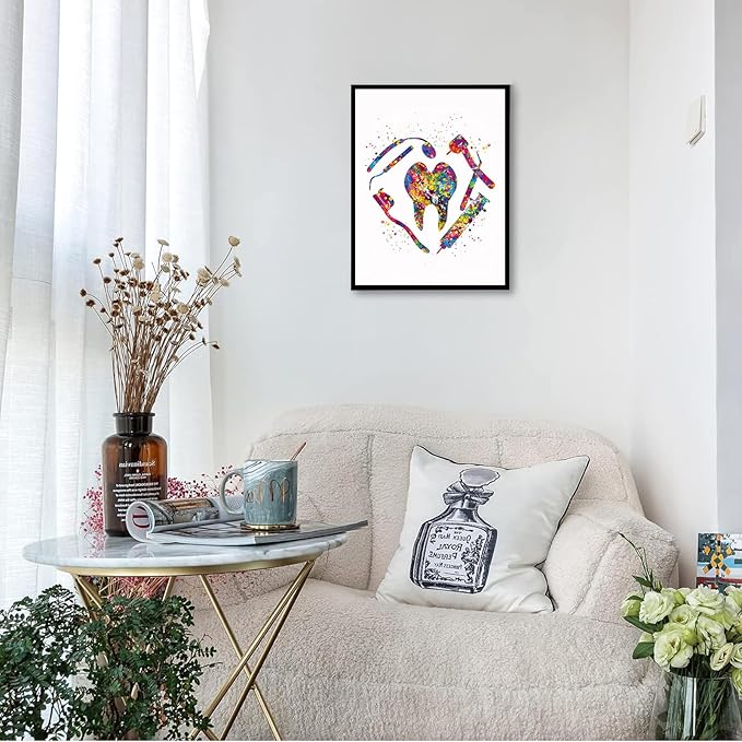 HFKSRJGW Dental Office Medical Art,Dental Art Watercolor Print Tooth Fairy Dentist Poster Teeth Anatomy Stomatology Decor Clinic Wall Decor Medical Art Dental Office Art,12"x16"Framed Wall Art