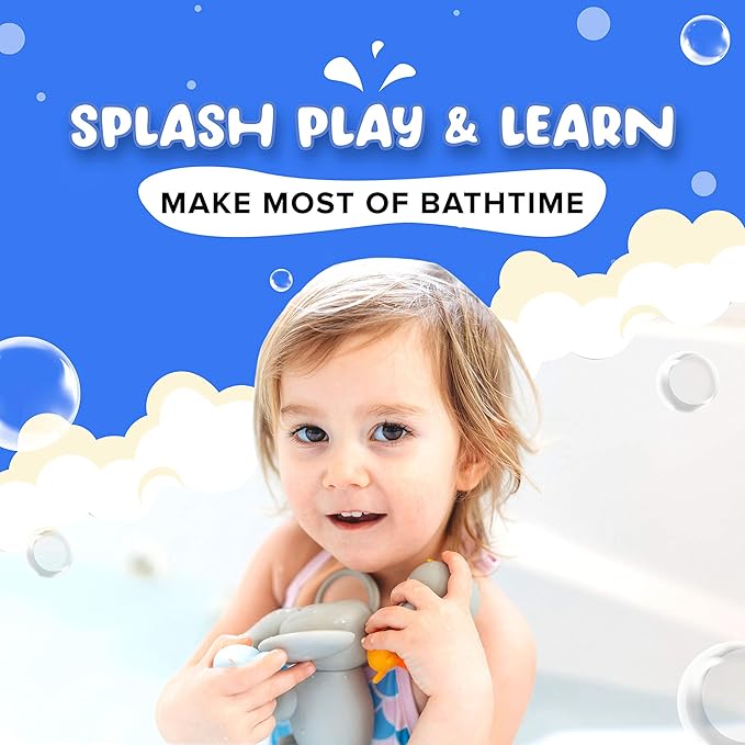 SplashEZ Bath Toys for Toddlers, Mold Free Bath Toys for Kids & Toddlers, No Hole for Bathtub, Pool, Shower Boys & Girls, 5 Animals