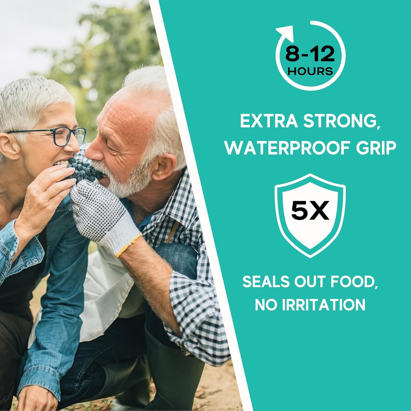Extra Strong Denture Adhesive Cream, 12 Hour Hold Dental Glue, Waterproof, Zinc & Fluoride Free, Easy Apply Nozzle, Seals Food Out for Comfort, Mint Flavor (6 Pack, 8.4 Fl Oz)