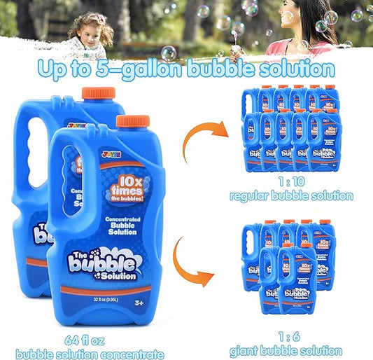 JOYIN 2 Bottles Bubbles Refill Solutions 64 oz (up to 5 Gallon), Concentrated Solution for Bubble Machine, Gun, Wand Refill Fluid Summer, Easter Toys(Blue)