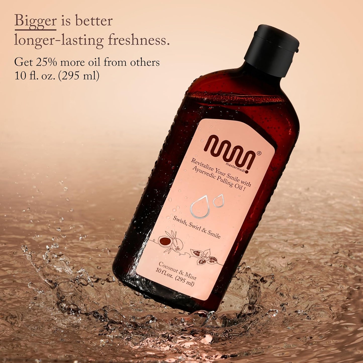 MasterMedi Coconut and Peppermint Oil Pulling (10 Fl.Oz), Mint Oil Pulling Mouthwash, Alcohol Free Natural Coconut Oil Pulling for Teeth Whitening,Fresh Breath and Healthier Gum (Pack of 1)