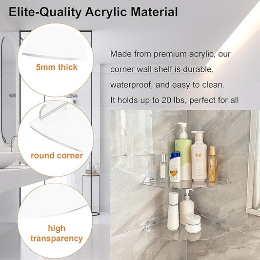 Acrylic Corner Shelves, Adhesive Shelf, Shower Caddy Organizer for Home Decor,Clear Shower Shelf,No Drilling Wall Mounted Bathroom Shelves (Clear 10 inch 1 set)