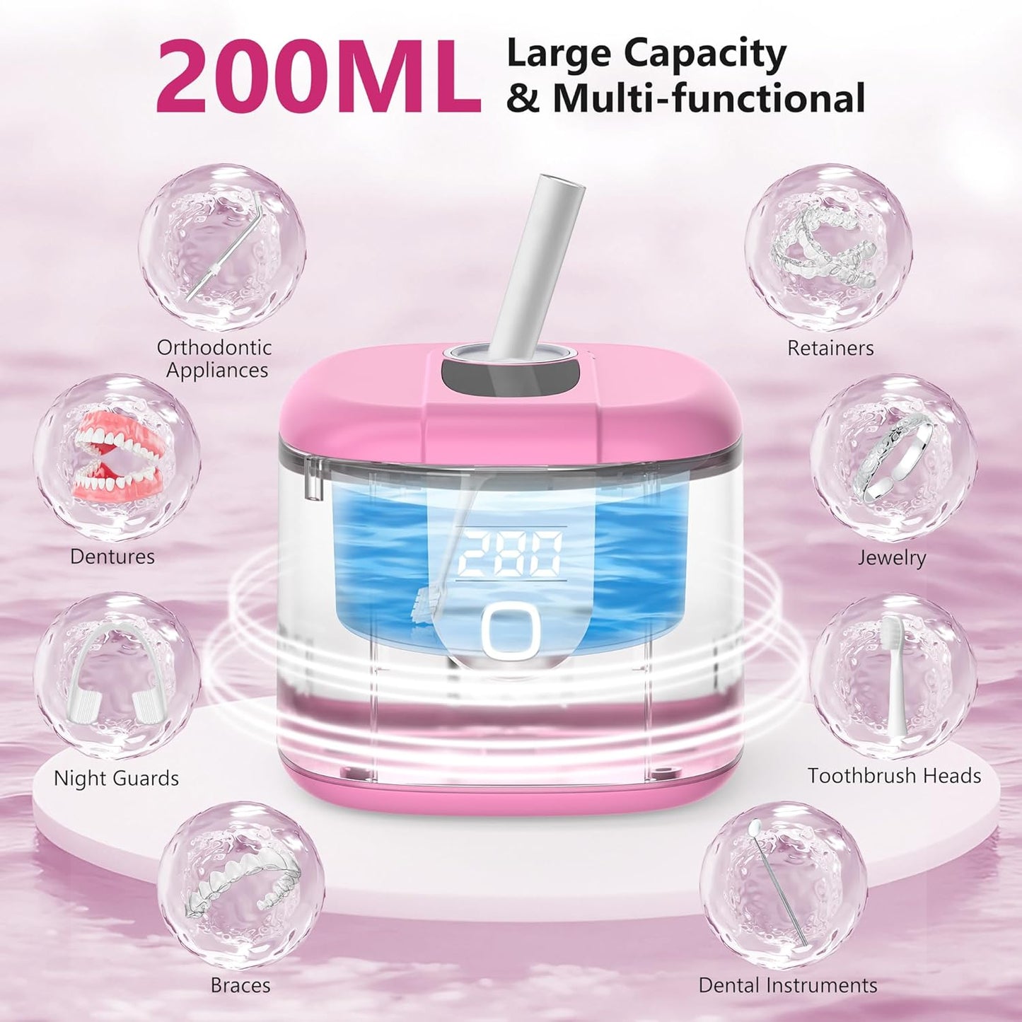 Sejoy 45kHz Ultrasonic Retainer Cleaner, U-V Double Denture Cleaning Machine with Digital Timer, Cleaner for Braces, Mouth Guards, Rings, Toothbrush