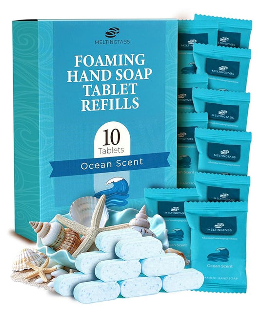 Foaming Hand Soap Refill Tablets - Ocean Scent - Hand Wash Concentrate, Portable and Moisturizing, 10 Pack Travel Refill Tablets