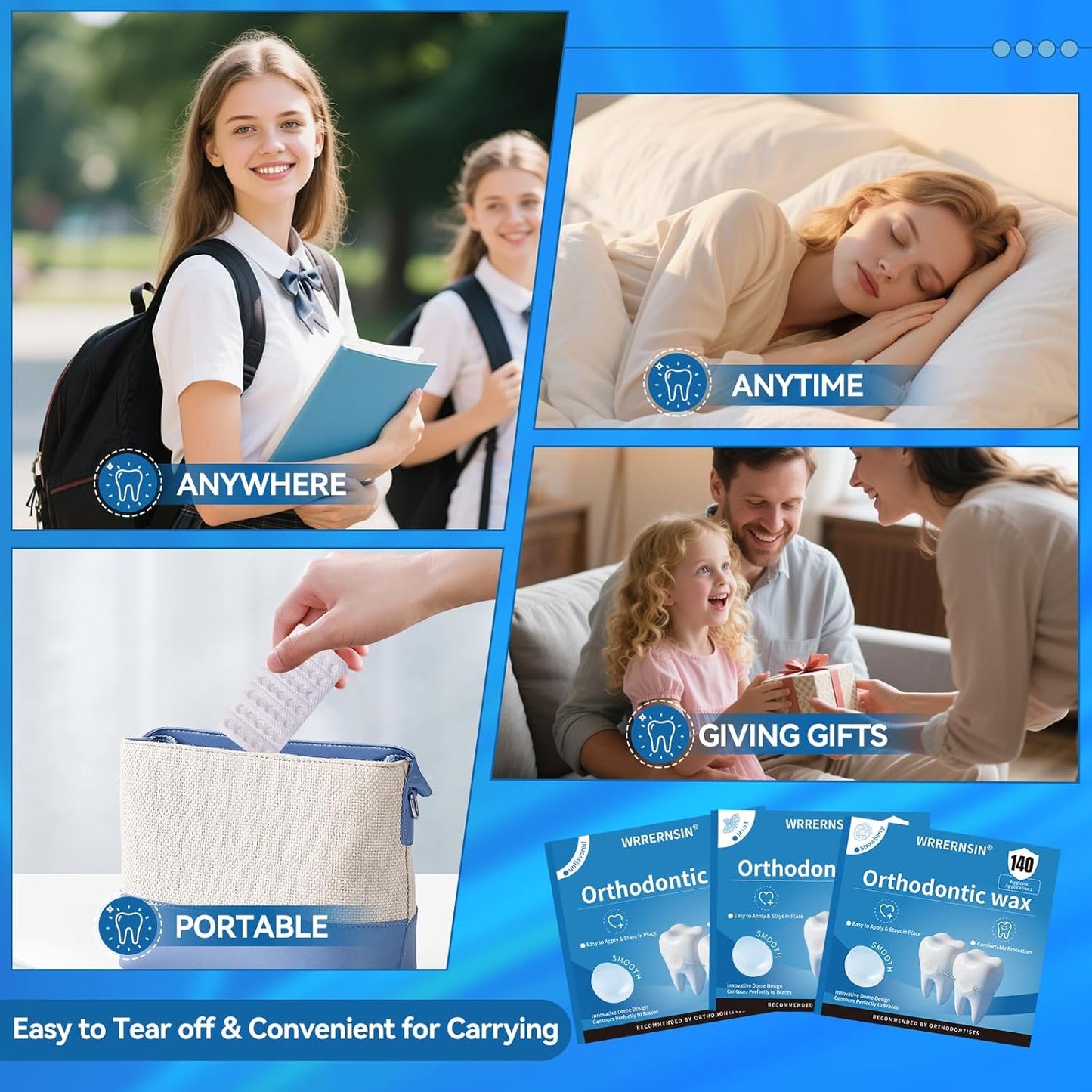 Braces Wax Dots Orthodontic Wax for Braces 140 Individually Wrapped Dental Kit for Wires Strawberry