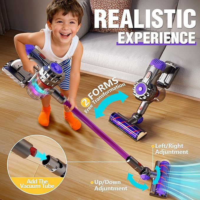 Kids Vacuum That Really Works, Toddler Vacuum Toy That Works, Toy Baby Working Play Child Size Real Mini Vacuum Cleaner with Real Suction Cleaning Set for Kids Toddlers 3-5 (Violet)