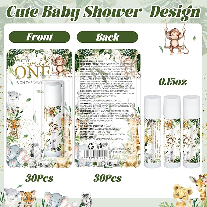 30 Pack Christmas Safari Baby Shower Games Prizes Party Gifts Bulk Lip Balms Favors for Winners Adults Guests Gender Reveal Favors Decorations Baby Shower Souvenirs Gift Bags Stocking Stuffers