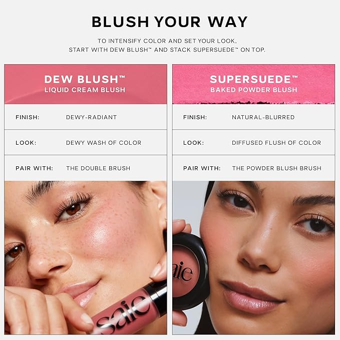 Saie SuperSuede Baked Blush - Talc-Free Powder Blush for Cheeks Infused with Hyaluronic Acid, Glycerin + Squalane - Hydrating Face Makeup for a Natural, Diffused Flush of Color - Bella (0.1 Ounce)