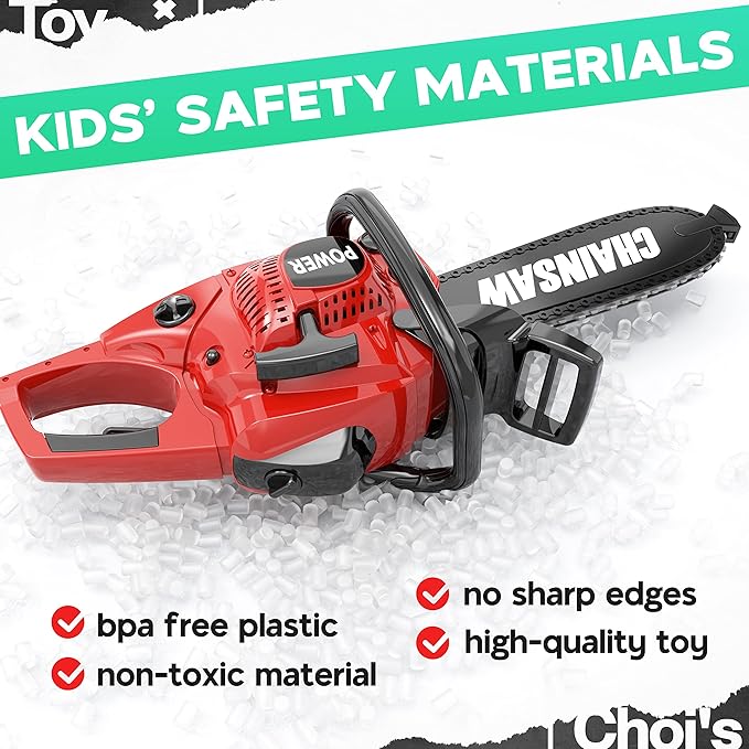 Toy Choi's Toy Chainsaw - Chainsaw Toy for Kids Power Tool Set with Realistic Sound, Pretend Play Kids Chainsaw Tool Set for Outdoor Gardening Play - kids toy for Boys Girls Ages 3 4 5 6 7 8 Years Old