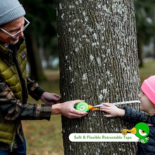 Handy Famm 8ft Green Bird Tape Measure for Kids – STEM Educational Tool with Level, Protractor, Retractable Design - DIY Construction Toy, Child-Safe Measuring Tapes, Gift for Boys & Girls 3+