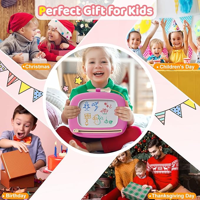 Kikidex Toddler Toys for 1-3 Years, Sturdy Magnetic Doodle Board, Reusable, No Mess, Educational Learning Toys for Kids' Birthday (Rose)