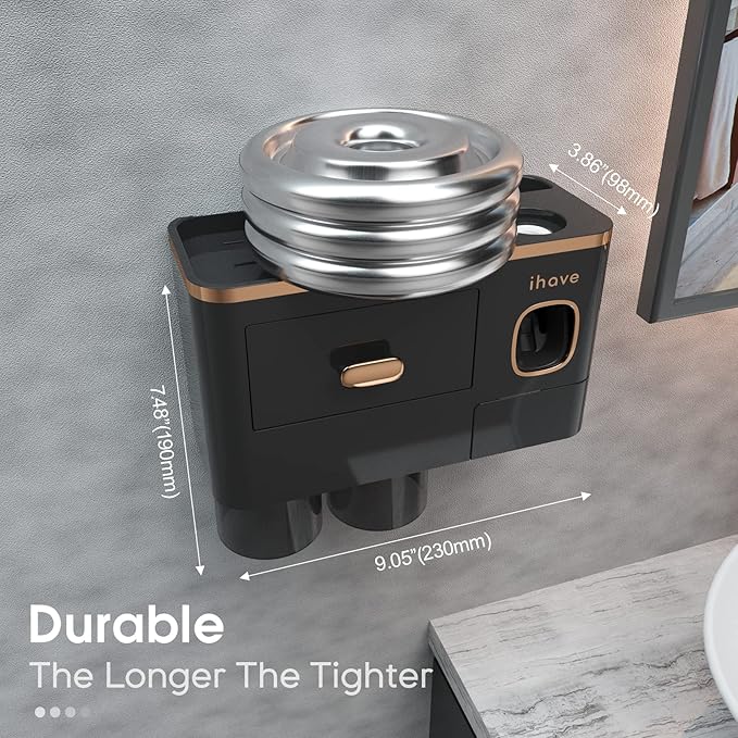 iHave Toothbrush Holders for Bathrooms - Upgrade Wall Mounted Toothbrush Holder with Toothpaste Dispenser - 2 Cups, Large Capacity Tray, Cosmetic Drawer - Bathroom Decor & Bathroom Accessories