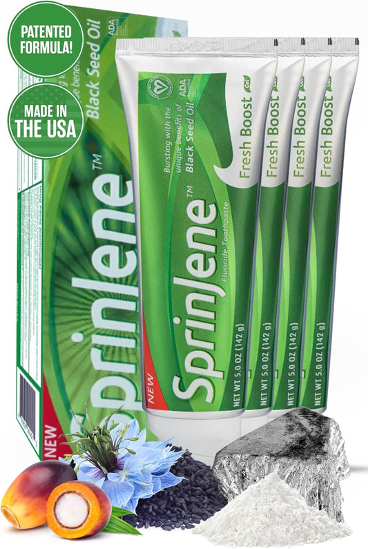 SprinJene Original Fresh Boost | Cavity Protection Toothpaste with Fluoride for Fresh Breath & Healthy Teeth | 4 Pack