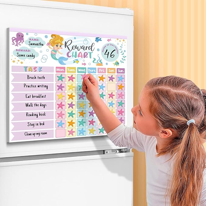 Reward Chart for Kids,Magnetic Behavior Chore Chart for Kids at Home,26 Mermaid Chore Charts,1960 Diamond Stickers,56 Reward Stickers,Incentive Chart to Develop Responsibility and Good Habits,Mermaid