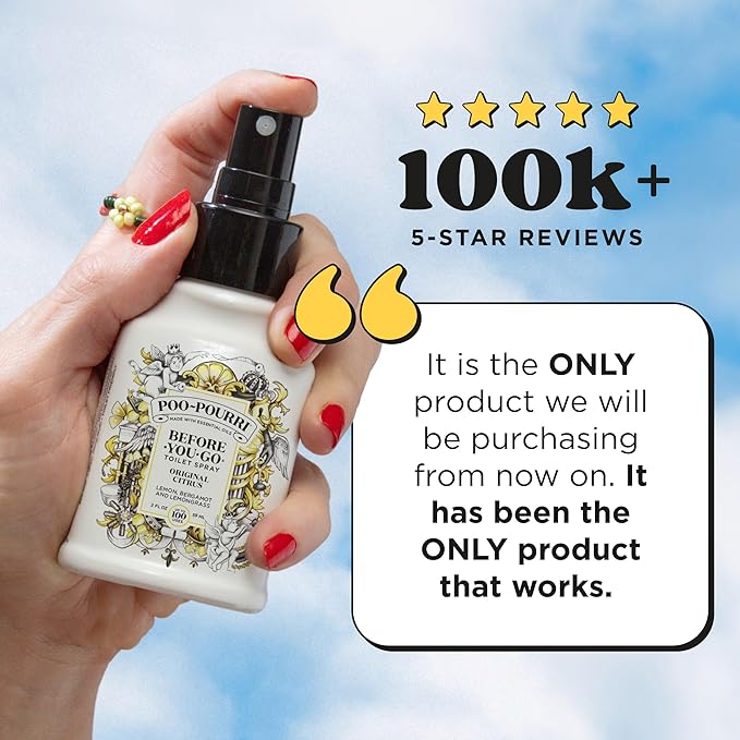 Poo-Pourri Before-You-Go Toilet Spray, Original Citrus, 2 Fl Oz, 2 Pack, Up to 100 Uses, Bathroom Odor Deodorizer with Essential Oils, Travel Essentials, TSA Approved Size, Lemon Bergamot