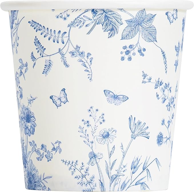 Crisky 150 Pack Paper Bathroom Cups 3oz Disposable Elegant Design Blue Floral Small Mouthwash Hot/Cold Beverage Coffee Dessert for Birthday Parties Home-use Picnics Ceremonies