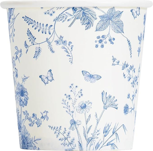 Crisky 300 Pack Paper Bathroom Cups 3oz Disposable Elegant Design Blue Floral Small Mouthwash Hot/Cold Beverage Coffee Dessert for Birthday Parties Home-use Picnics Ceremonies