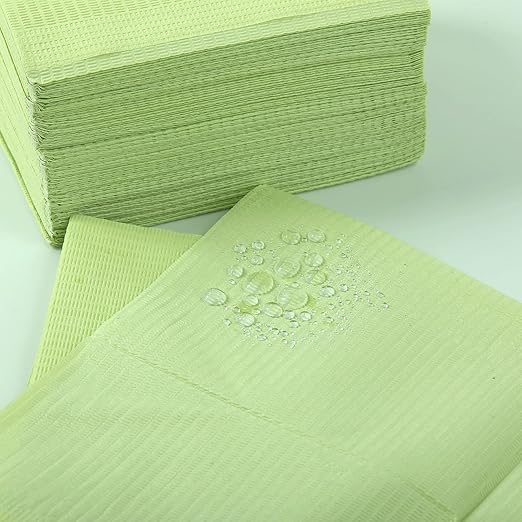 JMU 125 Pack Dental Bibs, Disposable Dental Bibs 3-Ply Waterproof Patient Bibs Tray Covers 13" x 18" Green