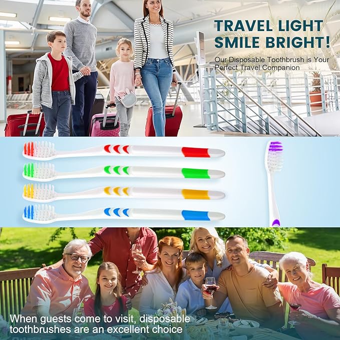 Navona 300 PCS Premium Individually Wrapped Bulk Toothbrush Pack, Disposable Toothbrushes, Kids Toothbrush, Medium Soft Bristle Toothbrushes, Ergonomics Handle, Perfect for Travel Hotel Donation