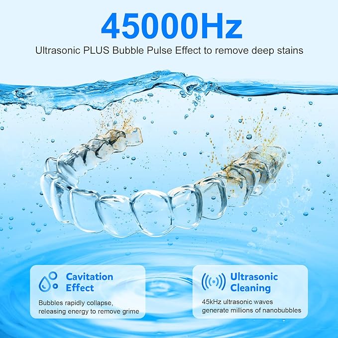 Ultrasonic Retainer Cleaner, 45kHz Retainer Cleaner Machine for Denture Cleaning Pod for Mouth Guards|Aligners|Braces|Toothbrush Heads|Jewelry, 200ML Dental Cleaning Pod with 4 Modes & Digital Timer