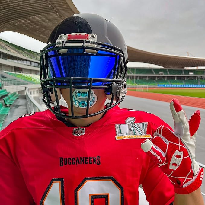 LeCool Football Mouth Guard with Connected Strap- 3D Beast Chrome Adult and Youth Mouth Guard-Mouth Piece for Sports for Maximum Air Flow and Teeth Protection